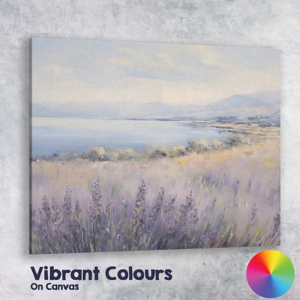 Soft Pastel Lavender Lakeside Floral Landscape Canvas Wall Art Print Decor Picture Ready to Hang