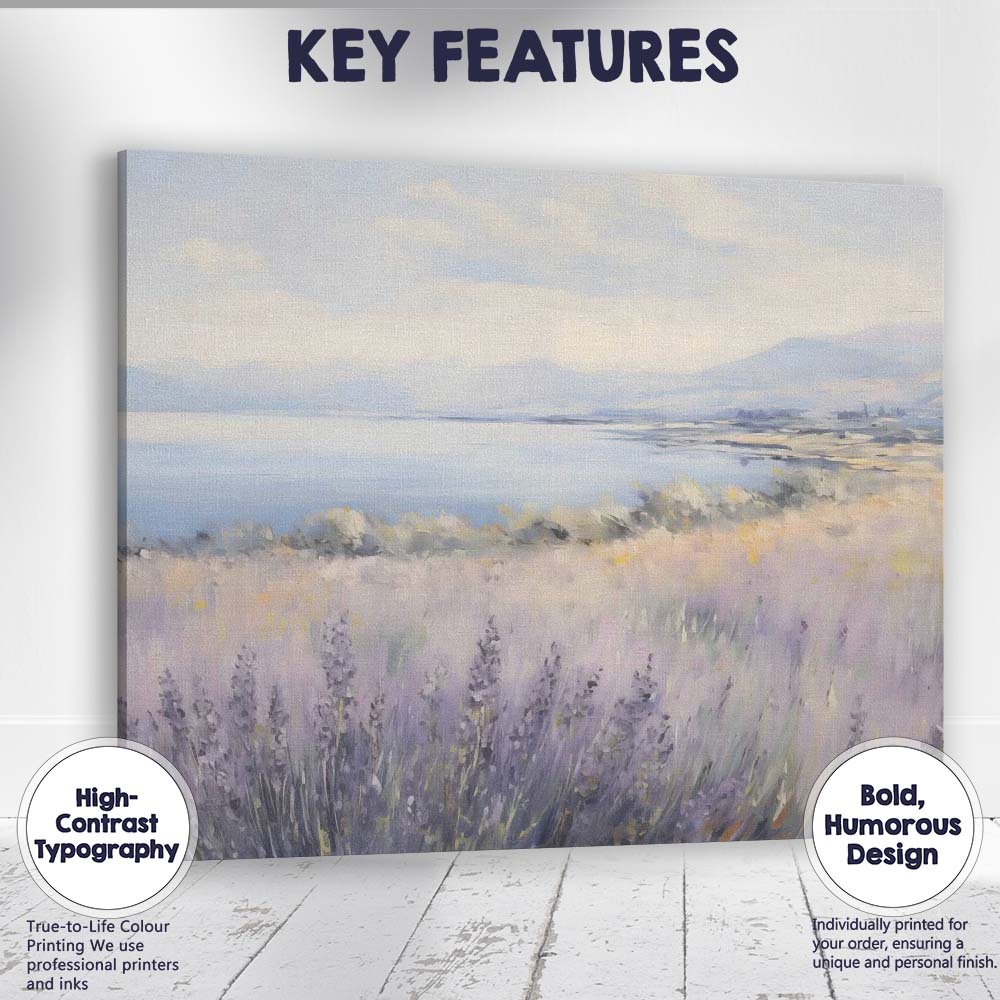 Soft Pastel Lavender Lakeside Floral Landscape Canvas Wall Art Print Decor Picture Ready to Hang