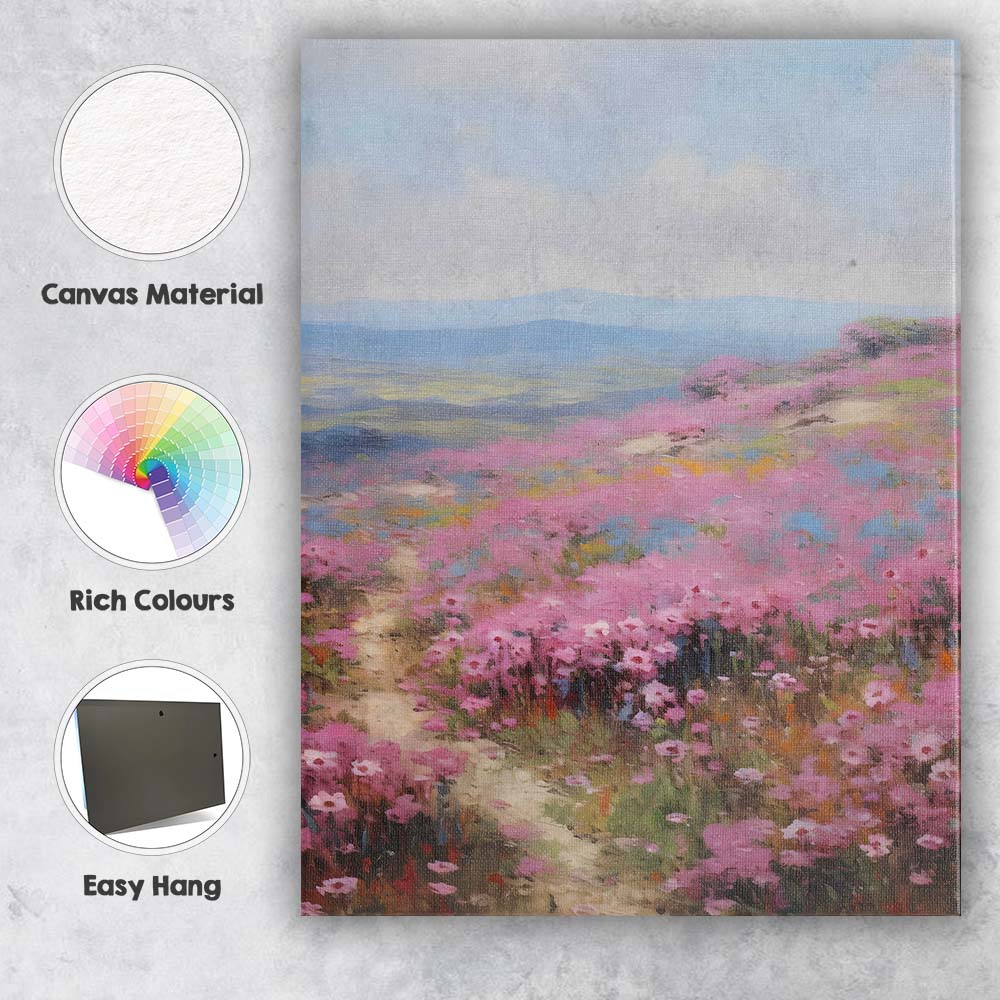 Dreamy Pink Coastal Wildflower Meadow Landscape Canvas Wall Art Print Decor Picture Ready to Hang