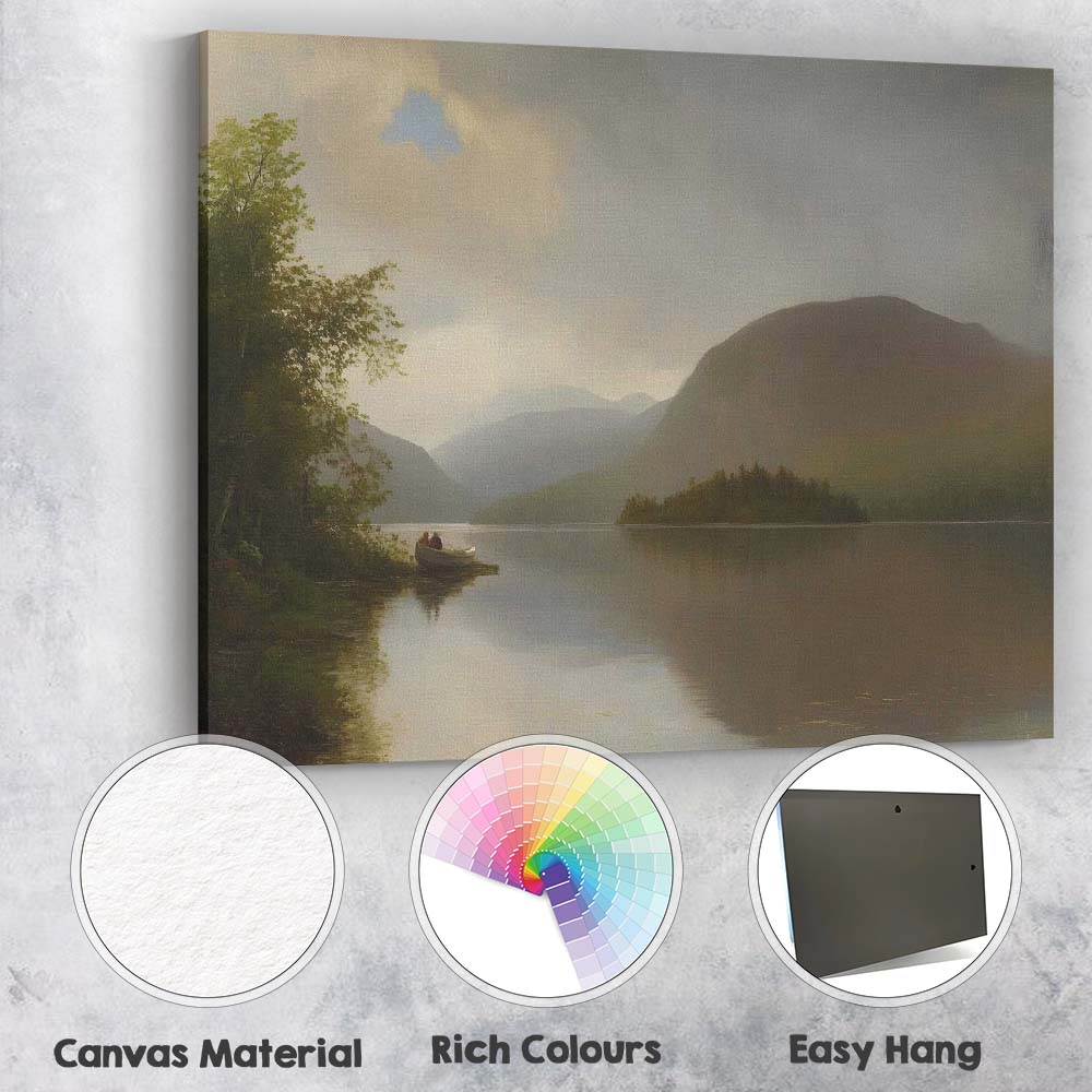 Moody Mountain Lake Reflection Landscape Traditional Canvas Wall Art Print Decor Picture Ready to Hang