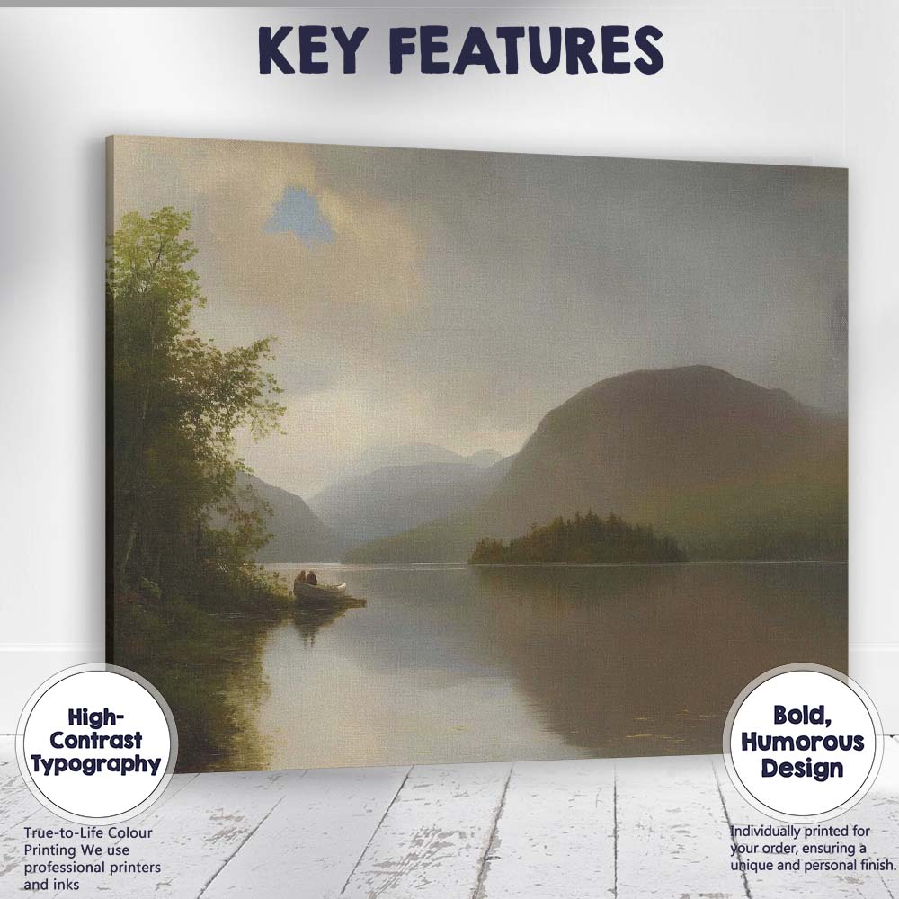 Moody Mountain Lake Reflection Landscape Traditional Canvas Wall Art Print Decor Picture Ready to Hang