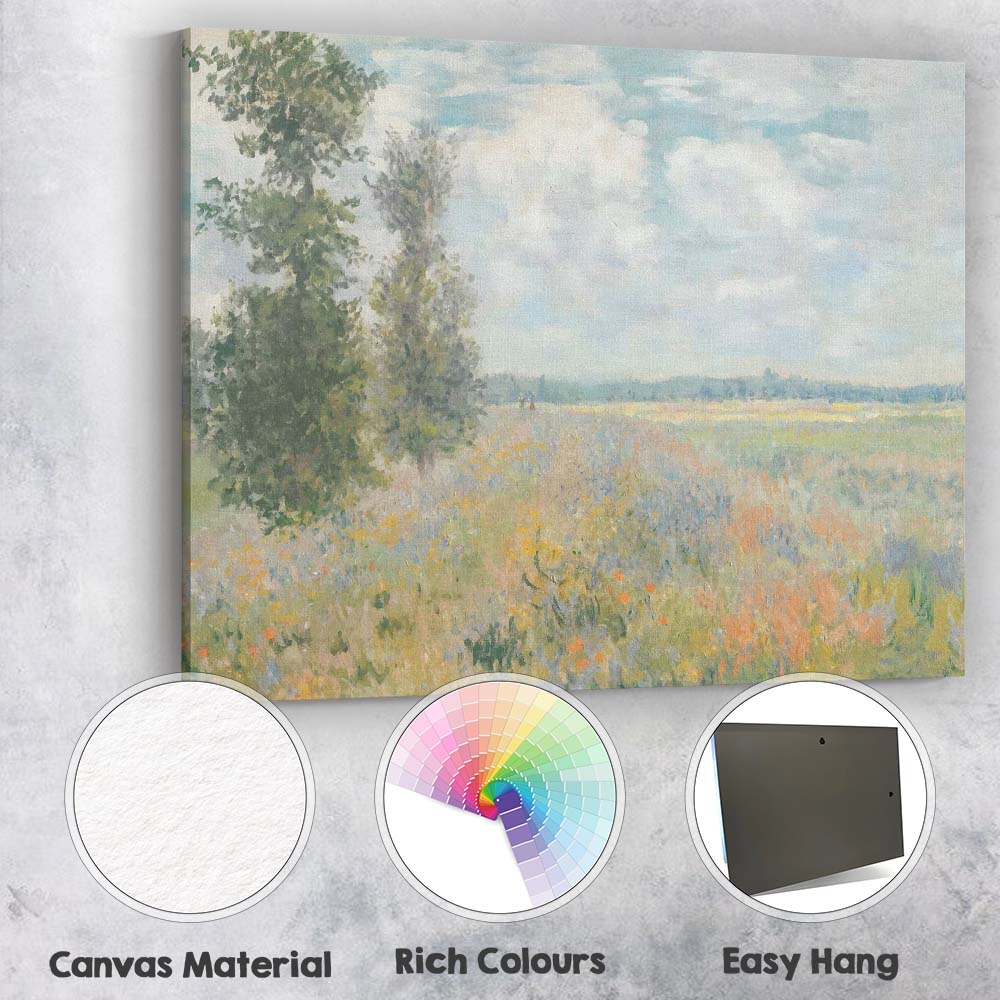 Impressionist Summer Wildflower Meadow Countryside Landscape Canvas Wall Art Print Decor Picture Ready to Hang