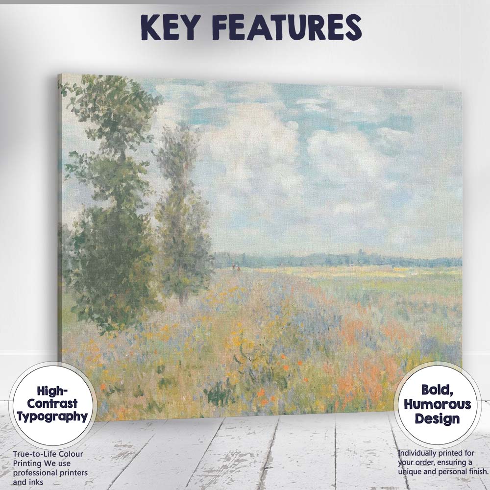 Pastel Blue Wildflower Meadow Countryside Landscape Impressionist Canvas Wall Art Print Decor Picture Ready to Hang