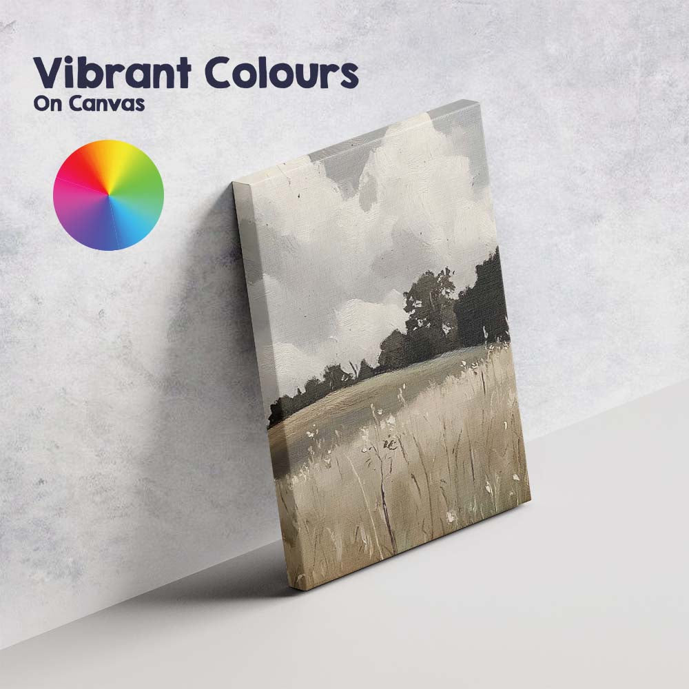 Abstract Neutral Countryside Meadow Wildflower Landscape Oil Painting Canvas Wall Art Print Decor Picture Ready to Hang