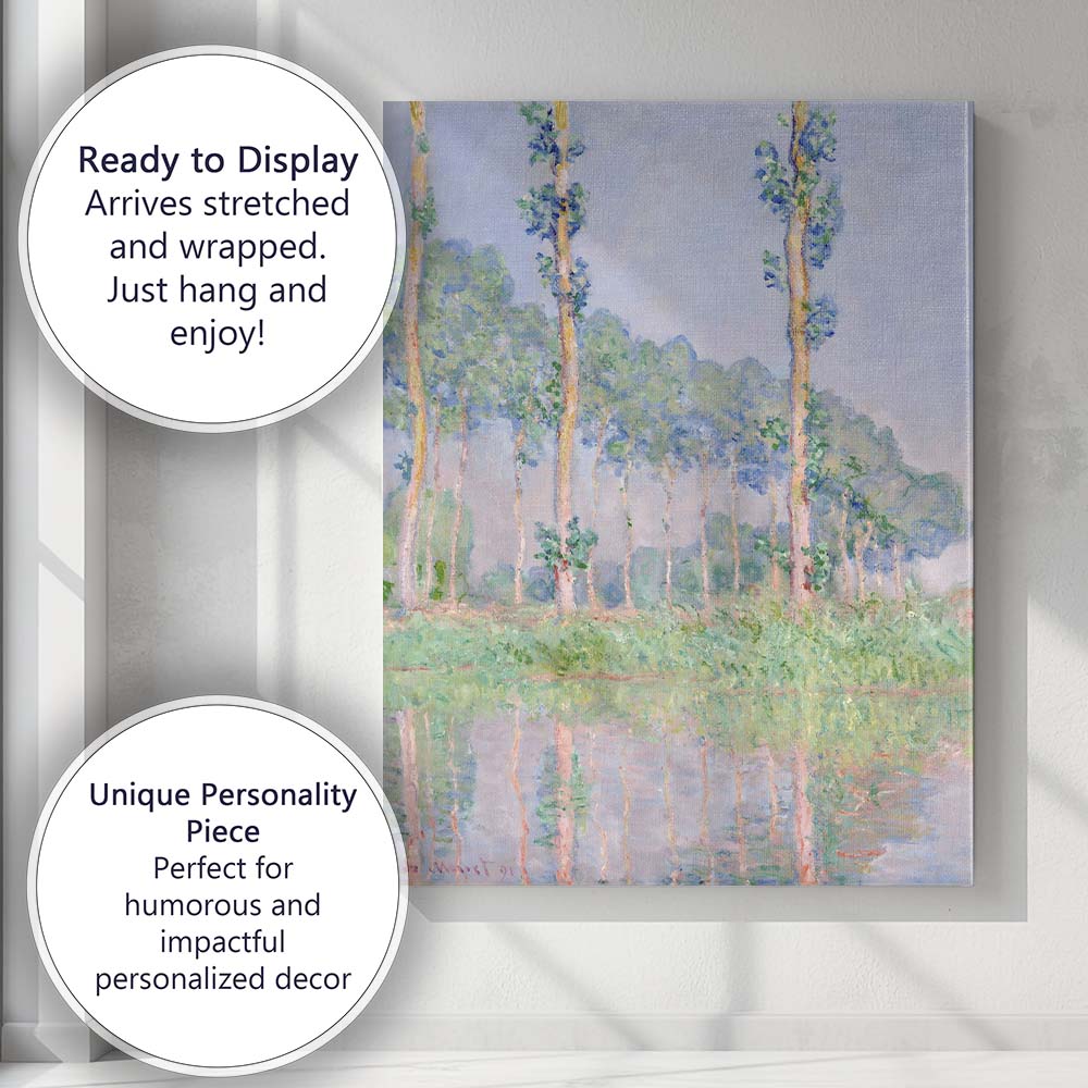 Pastel Impressionist Riverside Poplar Trees Reflection Landscape Canvas Wall Art Print Decor Picture Ready to Hang