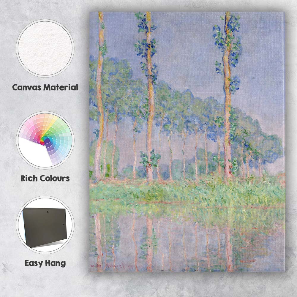 Pastel Impressionist Riverside Poplar Trees Reflection Landscape Canvas Wall Art Print Decor Picture Ready to Hang