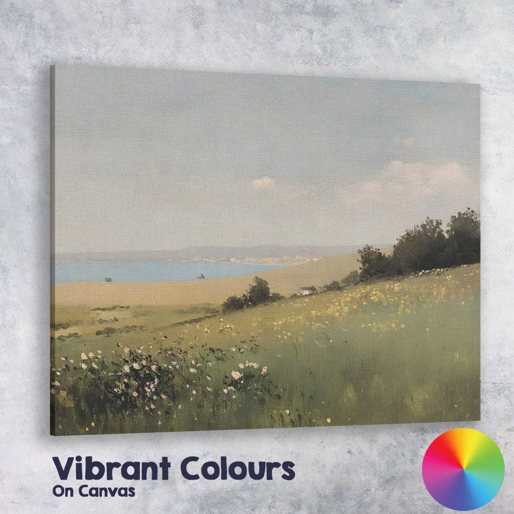 Coastal Wildflower Meadow Rolling Hills Seascape Landscape Canvas Wall Art Print Decor Picture Ready to Hang