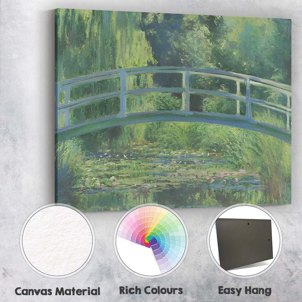 Impressionist Japanese Garden Arched Bridge Tranquil Pond Canvas Wall Art Print Decor Picture Ready to Hang