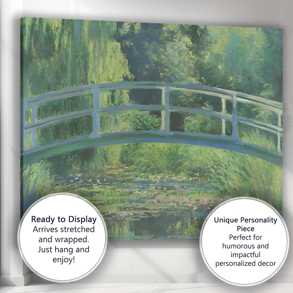 Impressionist Japanese Garden Arched Bridge Tranquil Pond Canvas Wall Art Print Decor Picture Ready to Hang