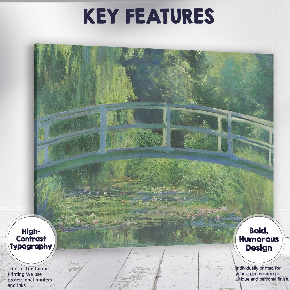 Impressionist Japanese Garden Arched Bridge Tranquil Pond Canvas Wall Art Print Decor Picture Ready to Hang