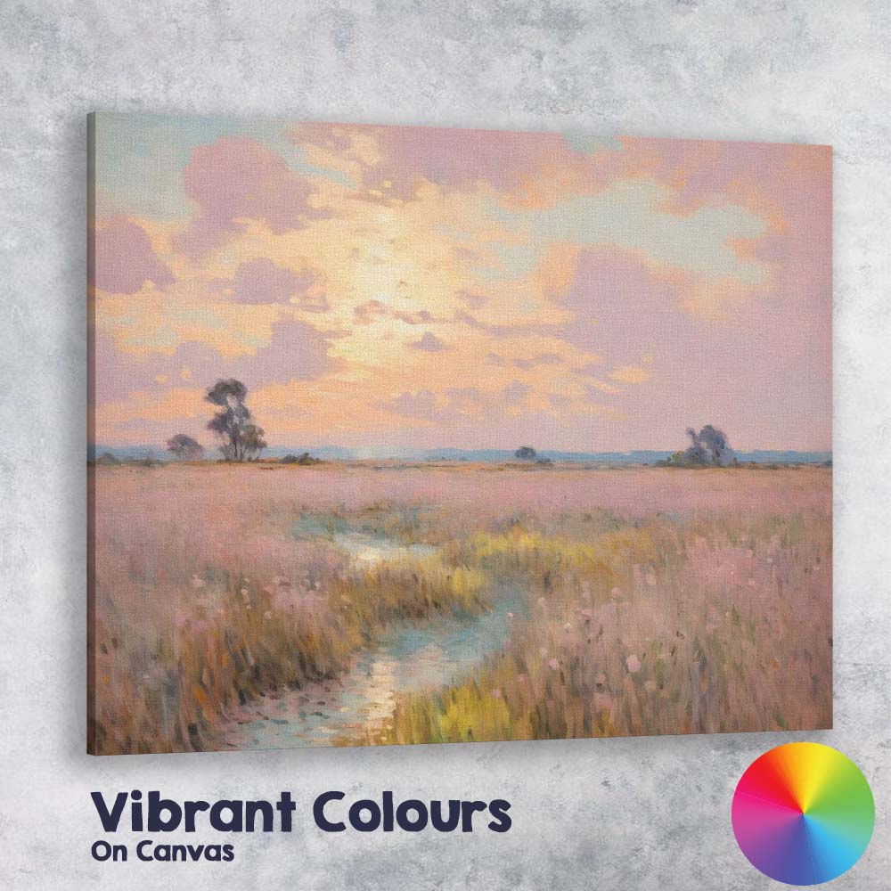 Dreamy Pink Wildflower Meadow Sunset Landscape Canvas Wall Art Print Decor Picture Ready to Hang
