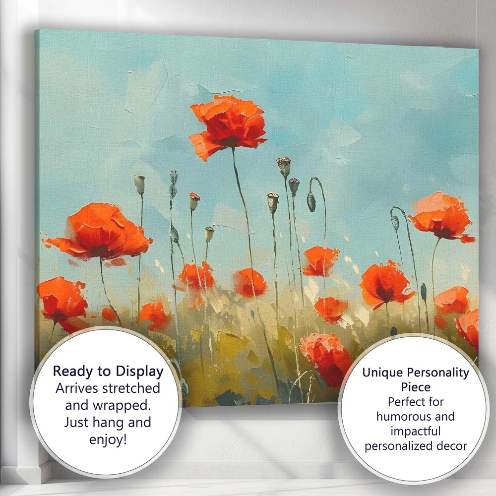 Abstract Impressionist Red Poppy Wildflower Meadow Floral Landscape Canvas Wall Art Print Decor Picture Ready to Hang