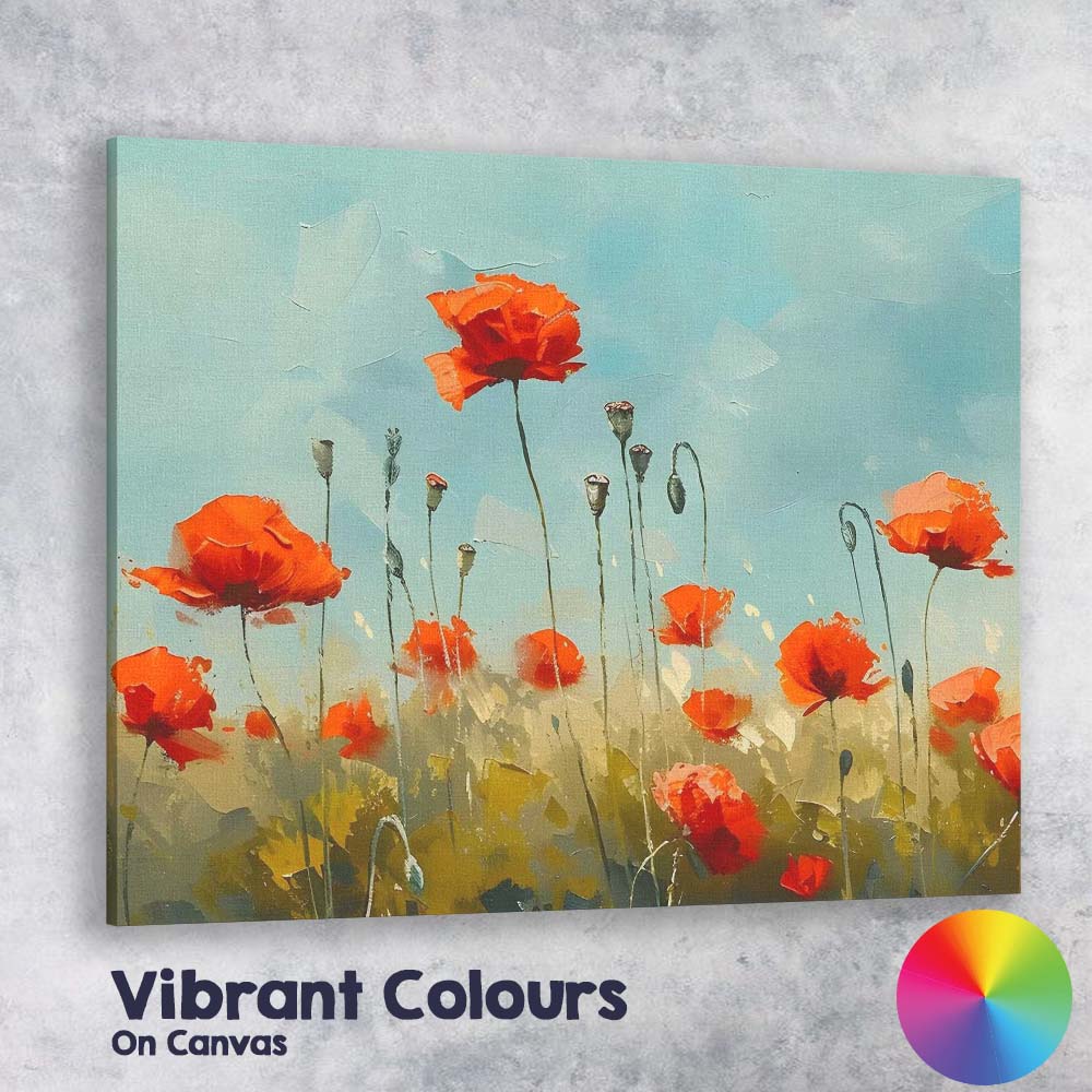 Abstract Impressionist Red Poppy Wildflower Meadow Floral Landscape Canvas Wall Art Print Decor Picture Ready to Hang