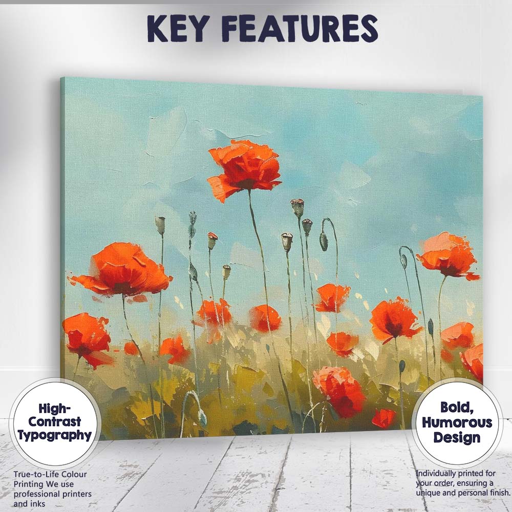 Abstract Impressionist Red Poppy Wildflower Meadow Floral Landscape Canvas Wall Art Print Decor Picture Ready to Hang