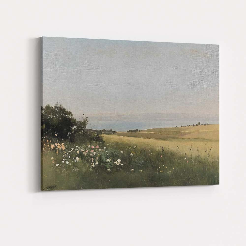 Minimalist Coastal Countryside Wildflower Meadow Soft Neutral Landscape Canvas Wall Art Print Decor Picture Ready to Hang