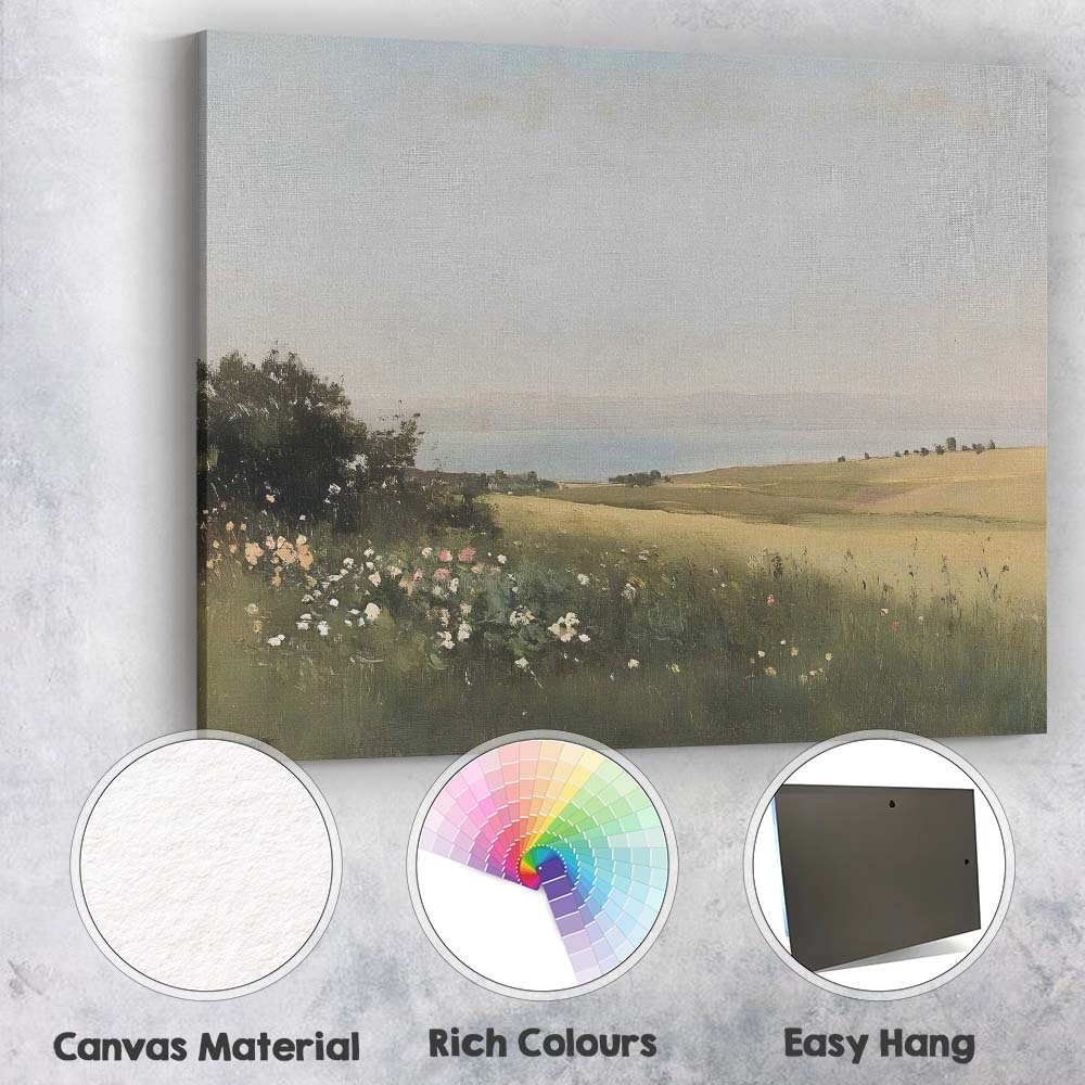 Minimalist Coastal Countryside Wildflower Meadow Soft Neutral Landscape Canvas Wall Art Print Decor Picture Ready to Hang