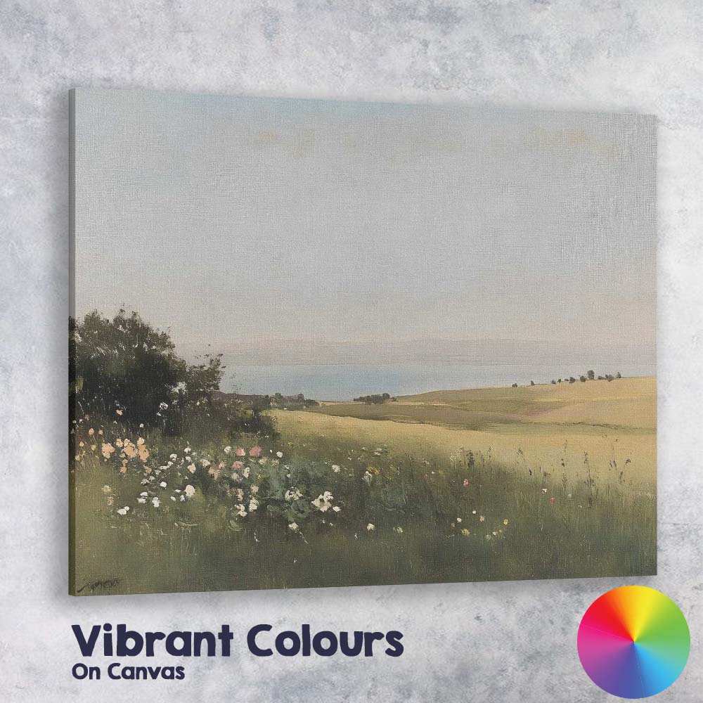 Minimalist Coastal Countryside Wildflower Meadow Soft Neutral Landscape Canvas Wall Art Print Decor Picture Ready to Hang