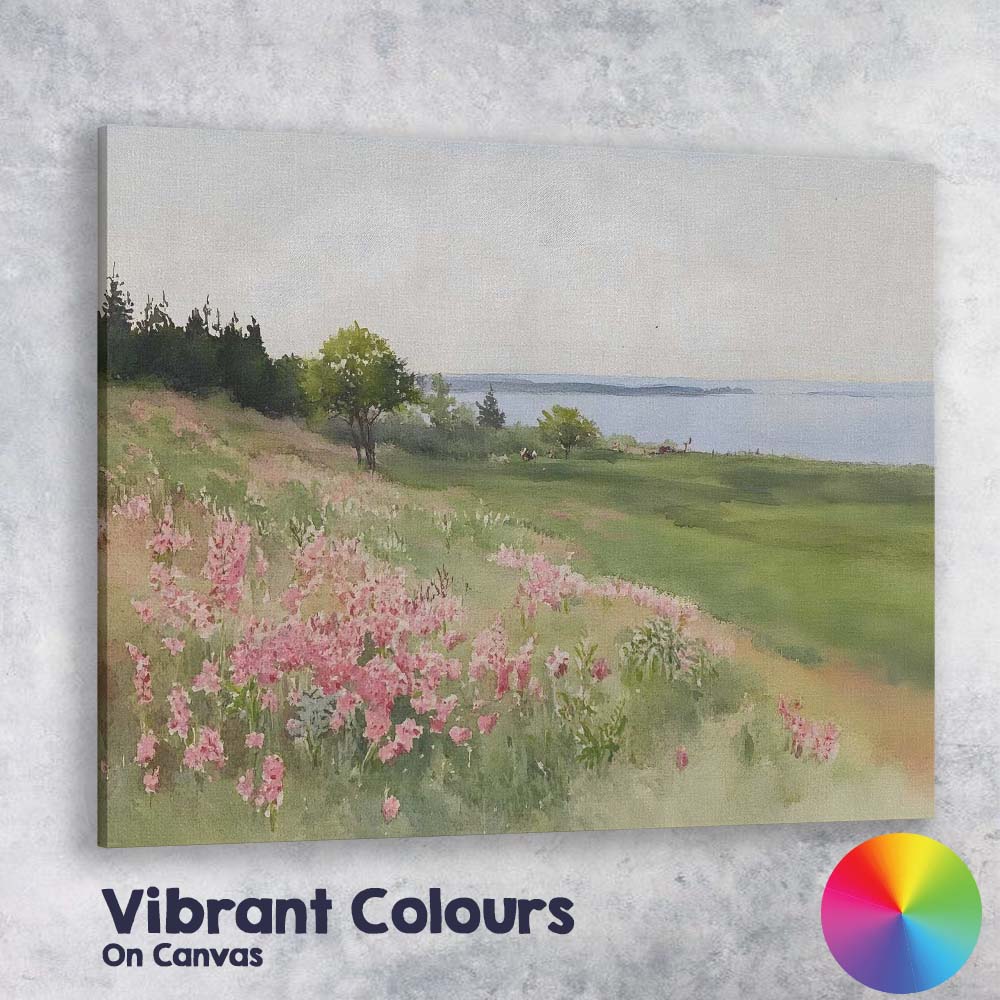 Soft Watercolour Pink Coastal Wildflower Meadow Landscape Canvas Wall Art Print Decor Picture Ready to Hang