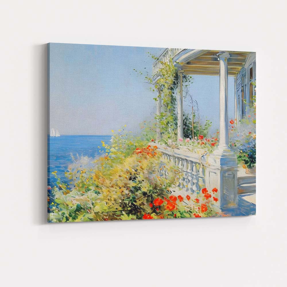 Coastal Garden Terrace Ocean View Impressionist Canvas Wall Art Print Decor Picture Ready to Hang