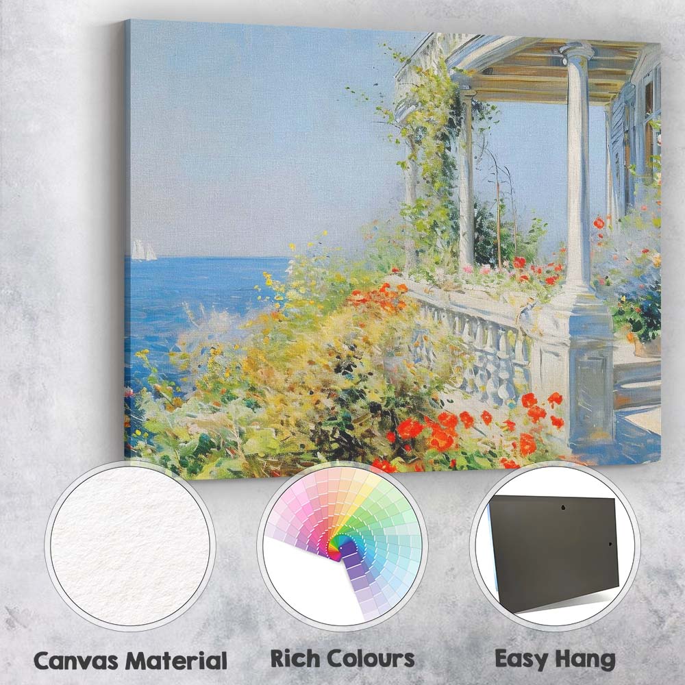 Coastal Garden Terrace Ocean View Impressionist Canvas Wall Art Print Decor Picture Ready to Hang
