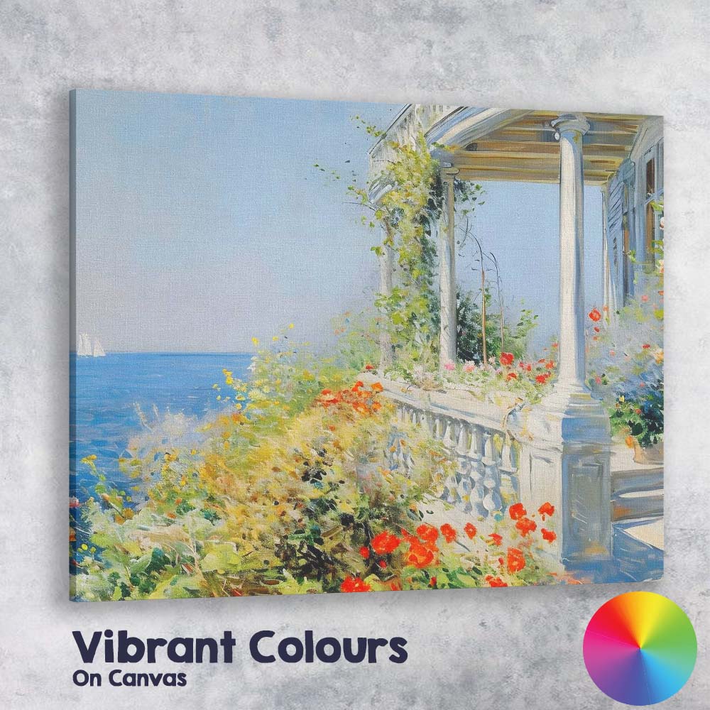 Coastal Garden Terrace Ocean View Impressionist Canvas Wall Art Print Decor Picture Ready to Hang