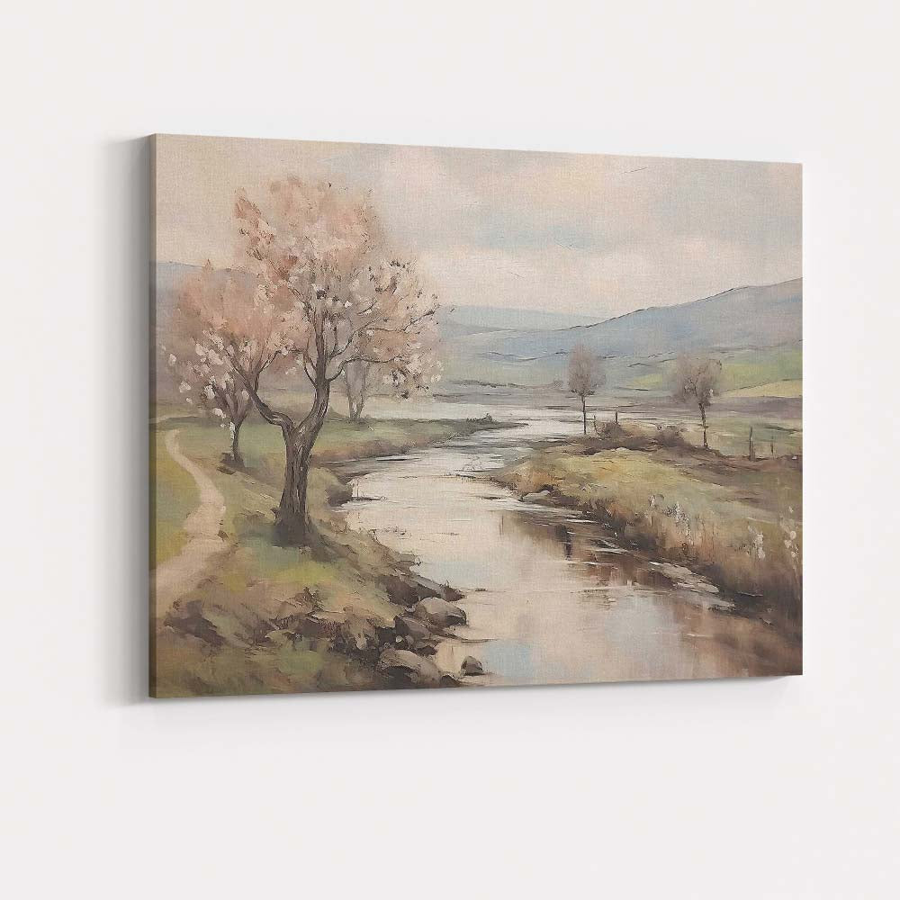 Peaceful Blossom Tree River Valley Landscape Canvas Wall Art Print Decor Picture Ready to Hang