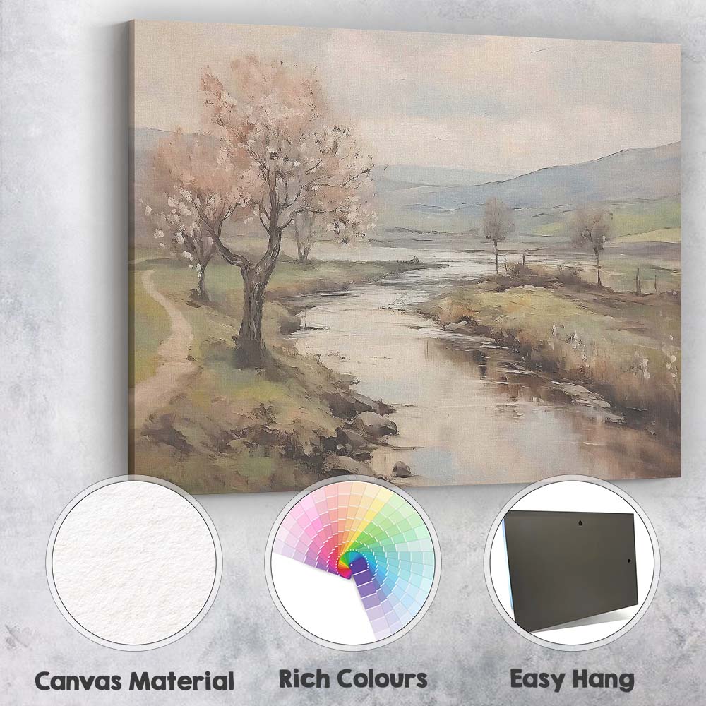 Peaceful Blossom Tree River Valley Landscape Canvas Wall Art Print Decor Picture Ready to Hang