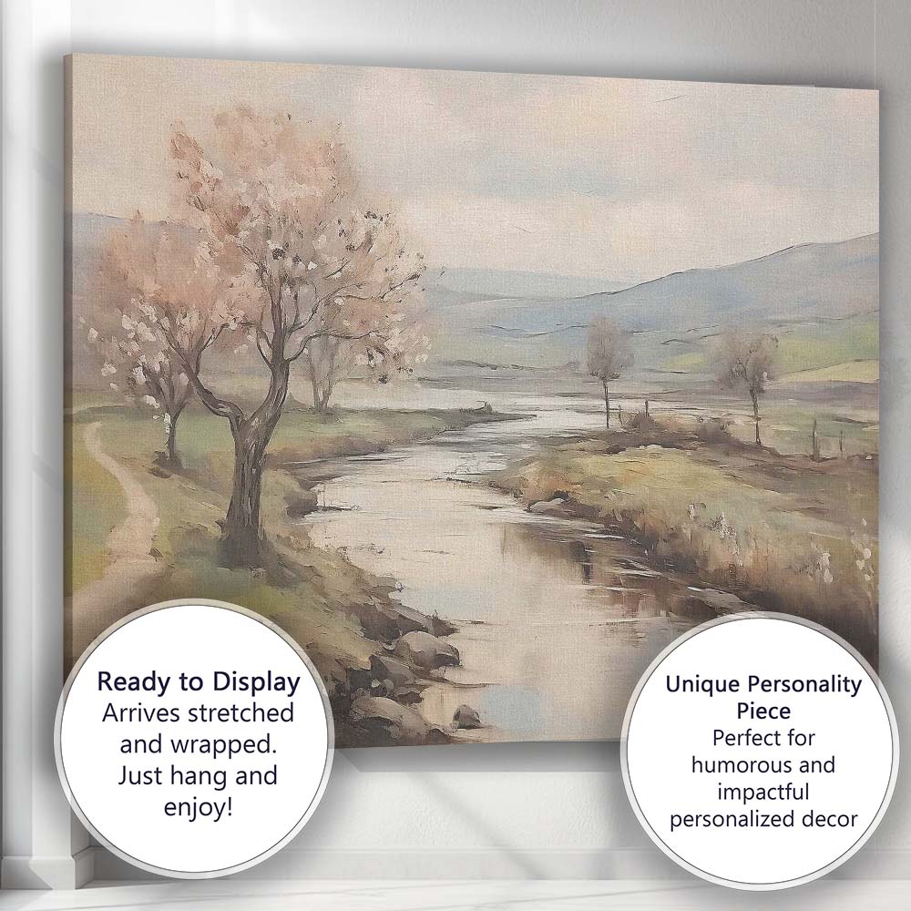 Peaceful Blossom Tree River Valley Landscape Canvas Wall Art Print Decor Picture Ready to Hang