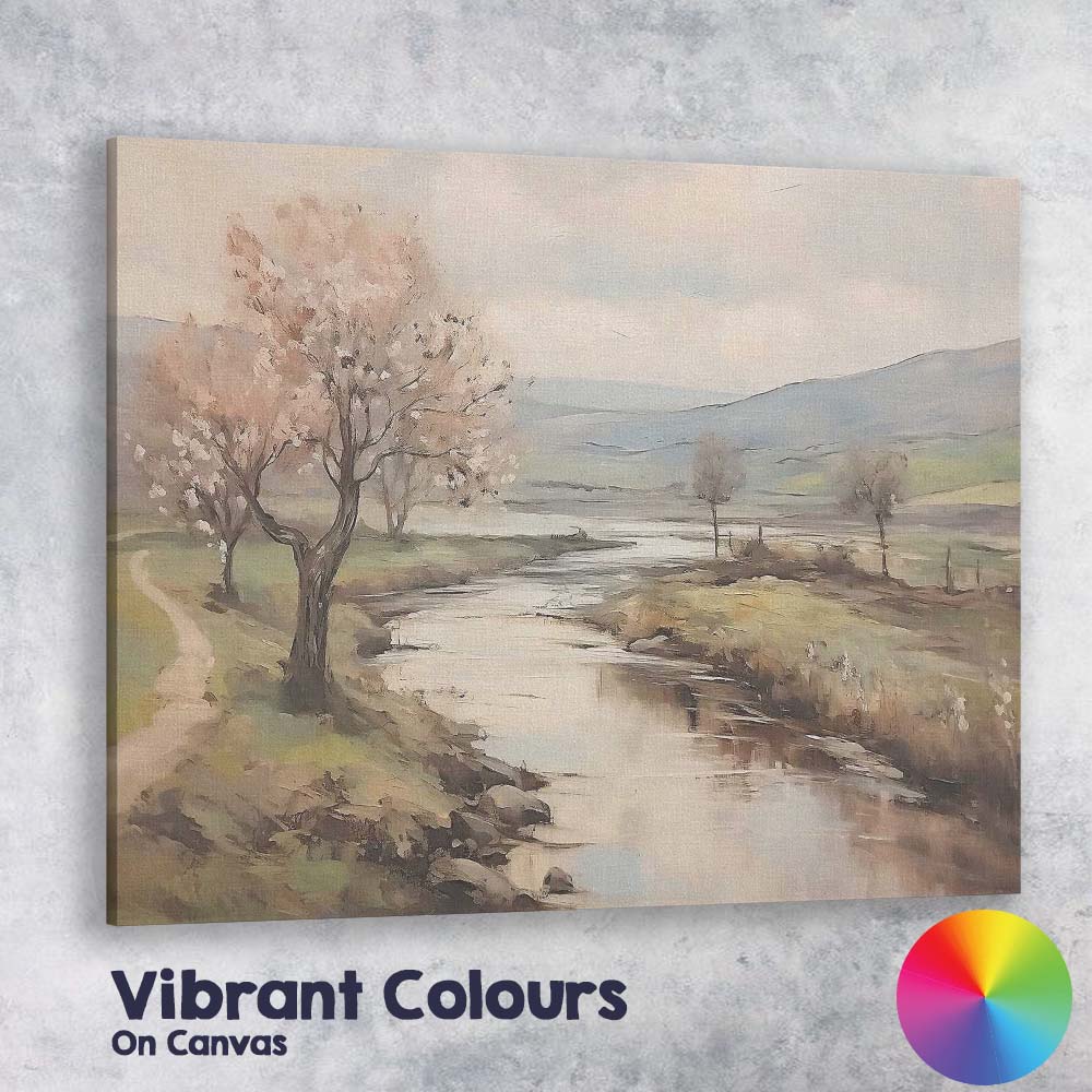 Peaceful Blossom Tree River Valley Landscape Canvas Wall Art Print Decor Picture Ready to Hang
