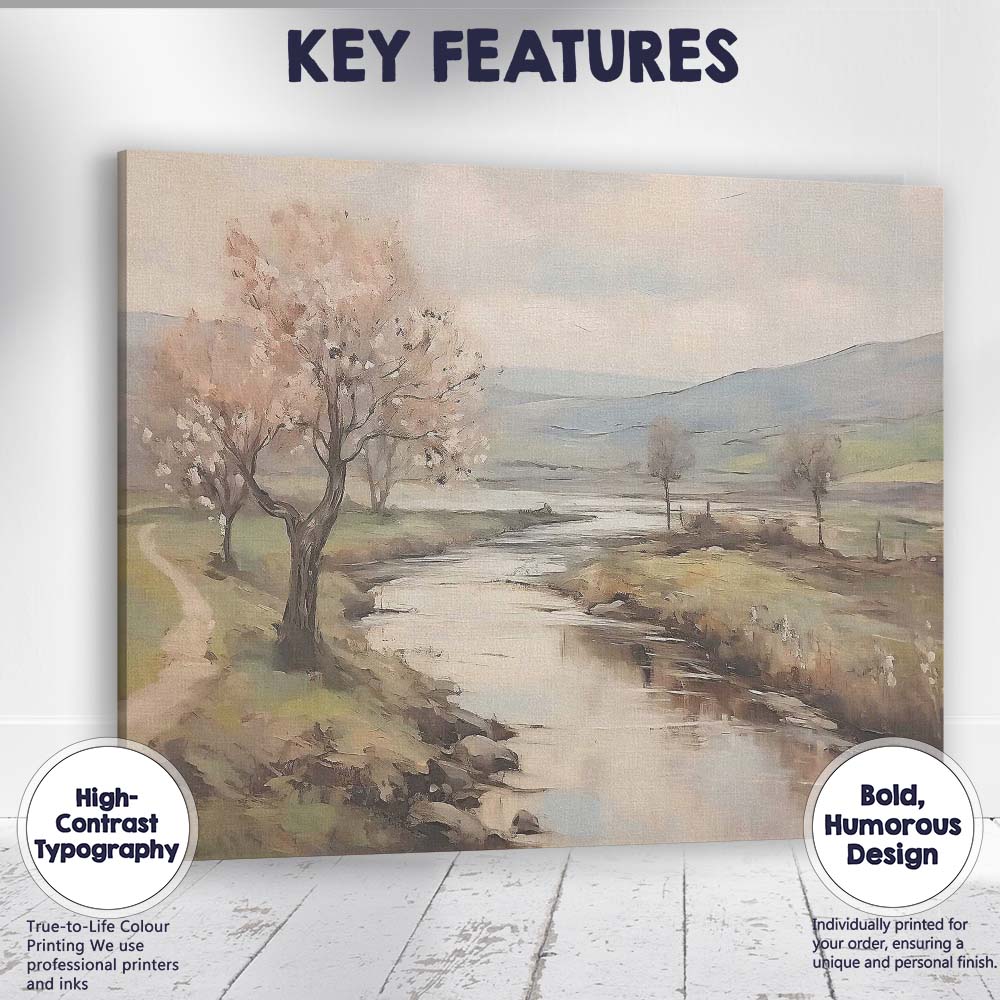Peaceful Blossom Tree River Valley Landscape Canvas Wall Art Print Decor Picture Ready to Hang