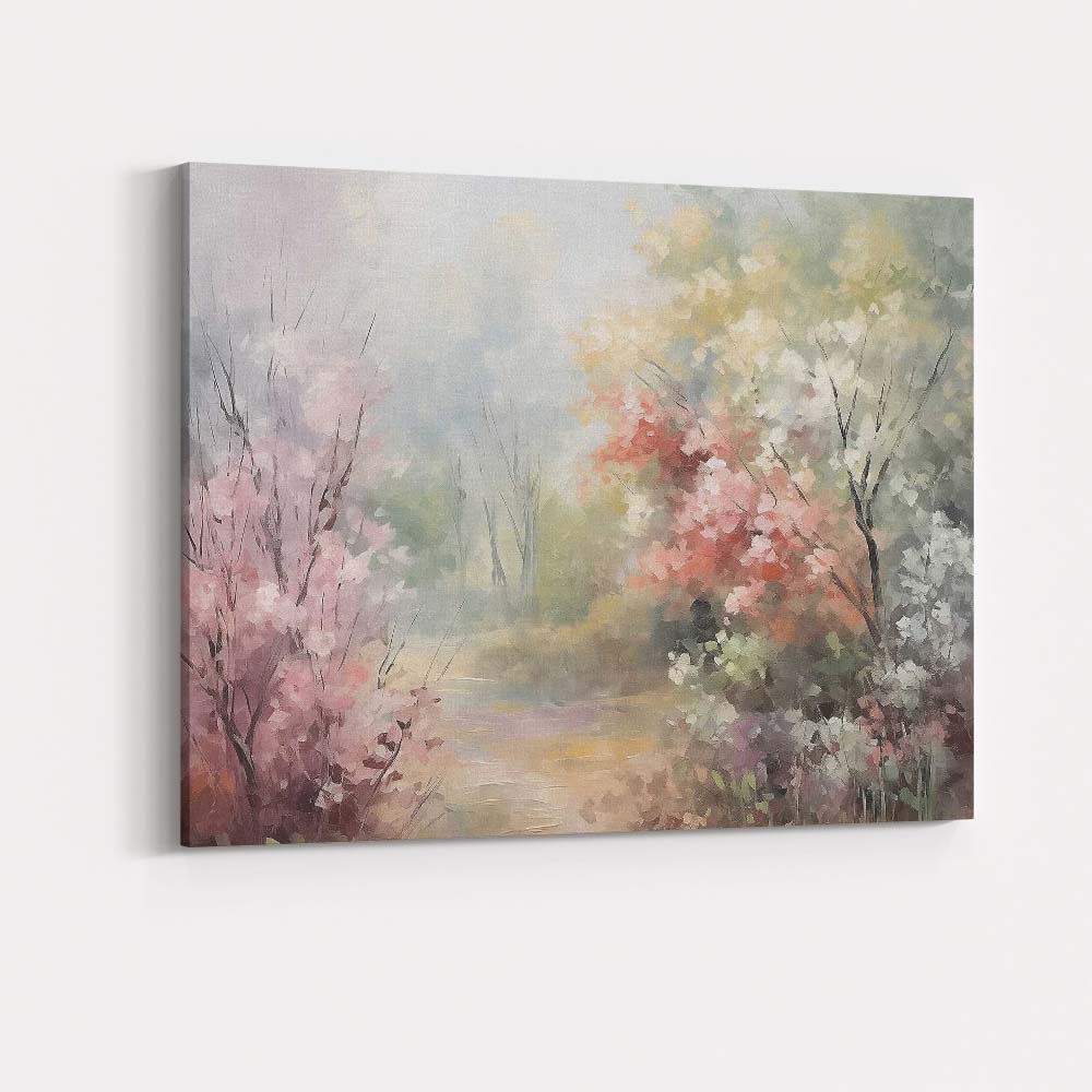 Impressionist Spring Blossom Garden Pink White Flowering Shrubs Canvas Wall Art Print Decor Picture Ready to Hang