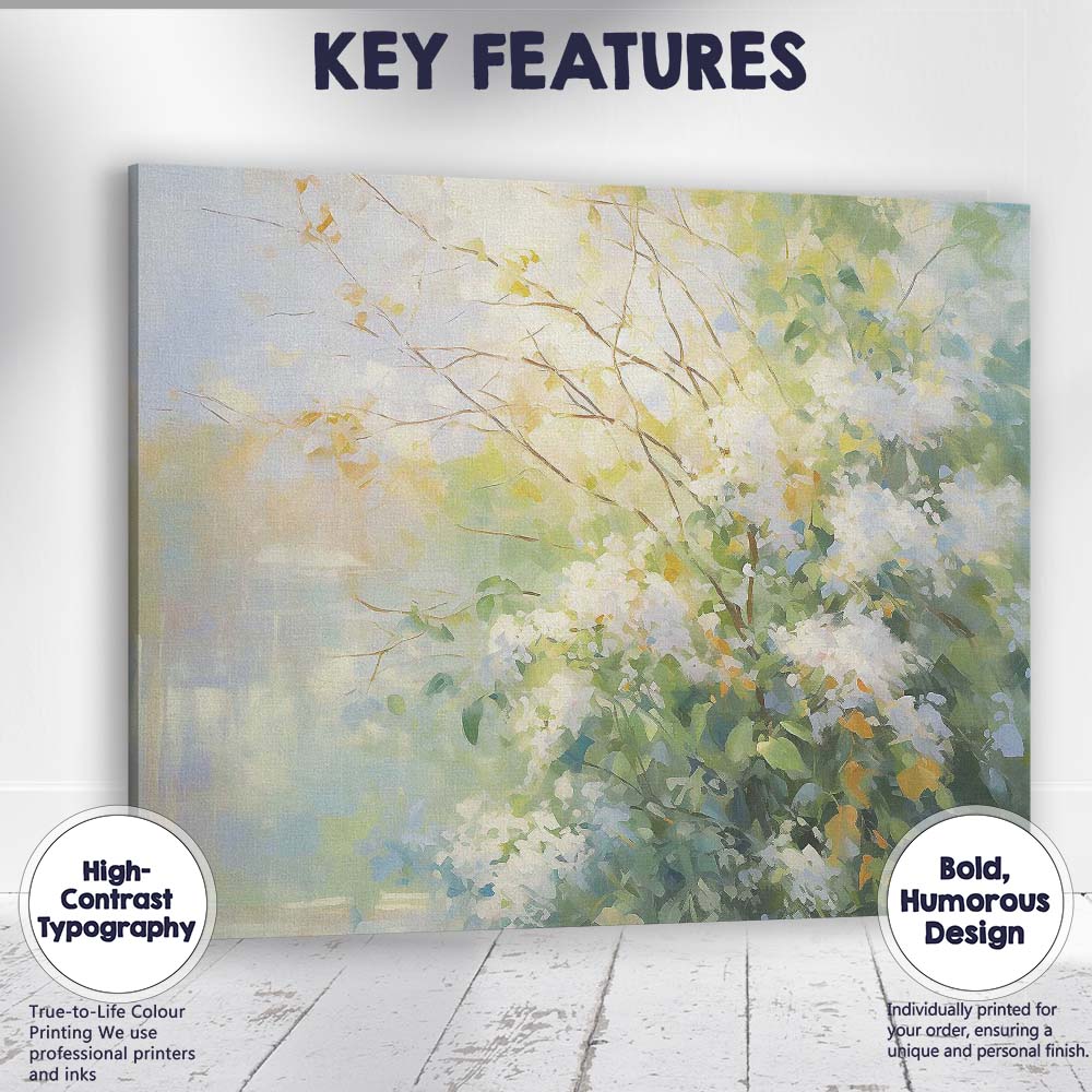 Impressionist White Blossom Bush Sunlit Garden Landscape Canvas Wall Art Print Decor Picture Ready to Hang