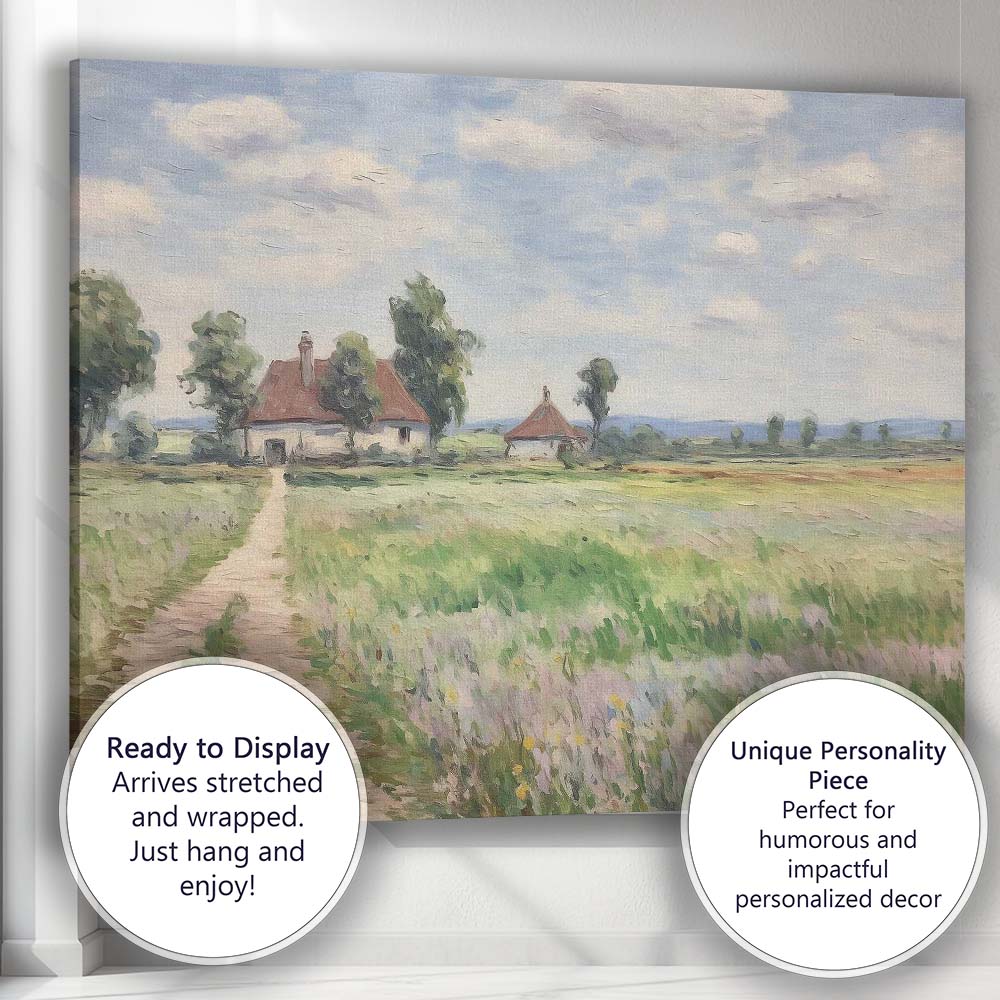 Rustic Farmhouse Meadow Country Path Impressionist Landscape Canvas Wall Art Print Decor Picture Ready to Hang