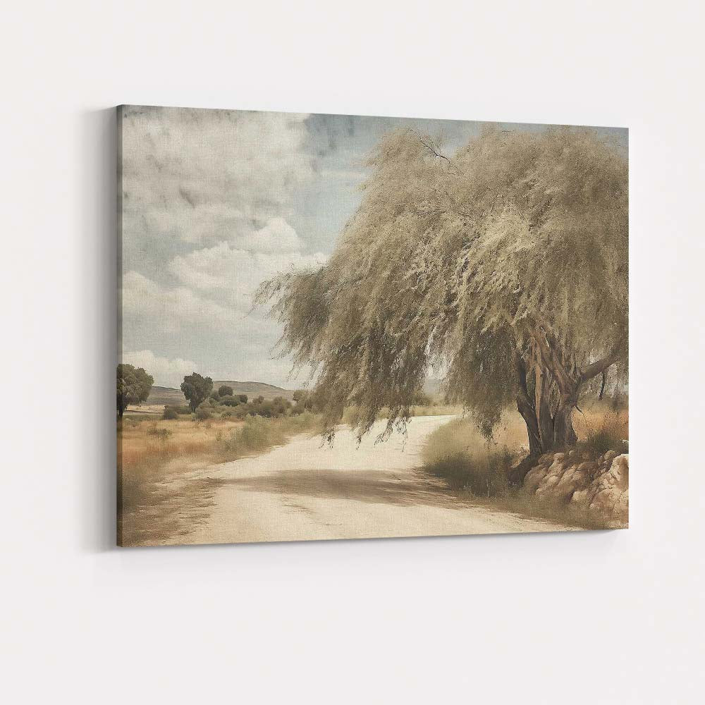 Rustic Desert Road Ancient Willow Tree Landscape Canvas Wall Art Print Decor Picture Ready to Hang