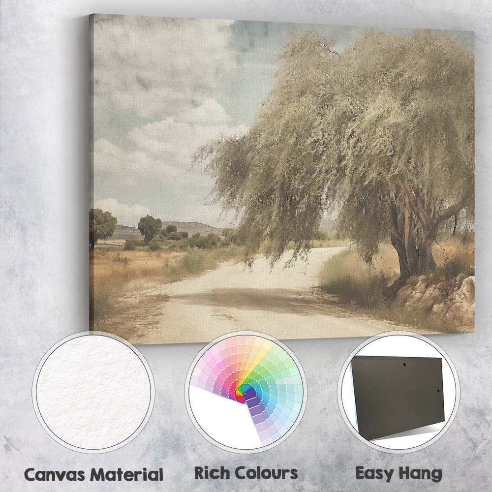Rustic Desert Road Ancient Willow Tree Landscape Canvas Wall Art Print Decor Picture Ready to Hang
