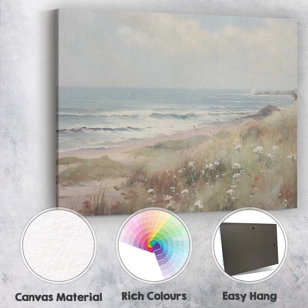 Serene Coastal Dunes Ocean Waves Impressionist Seascape Canvas Wall Art Print Decor Picture Ready to Hang