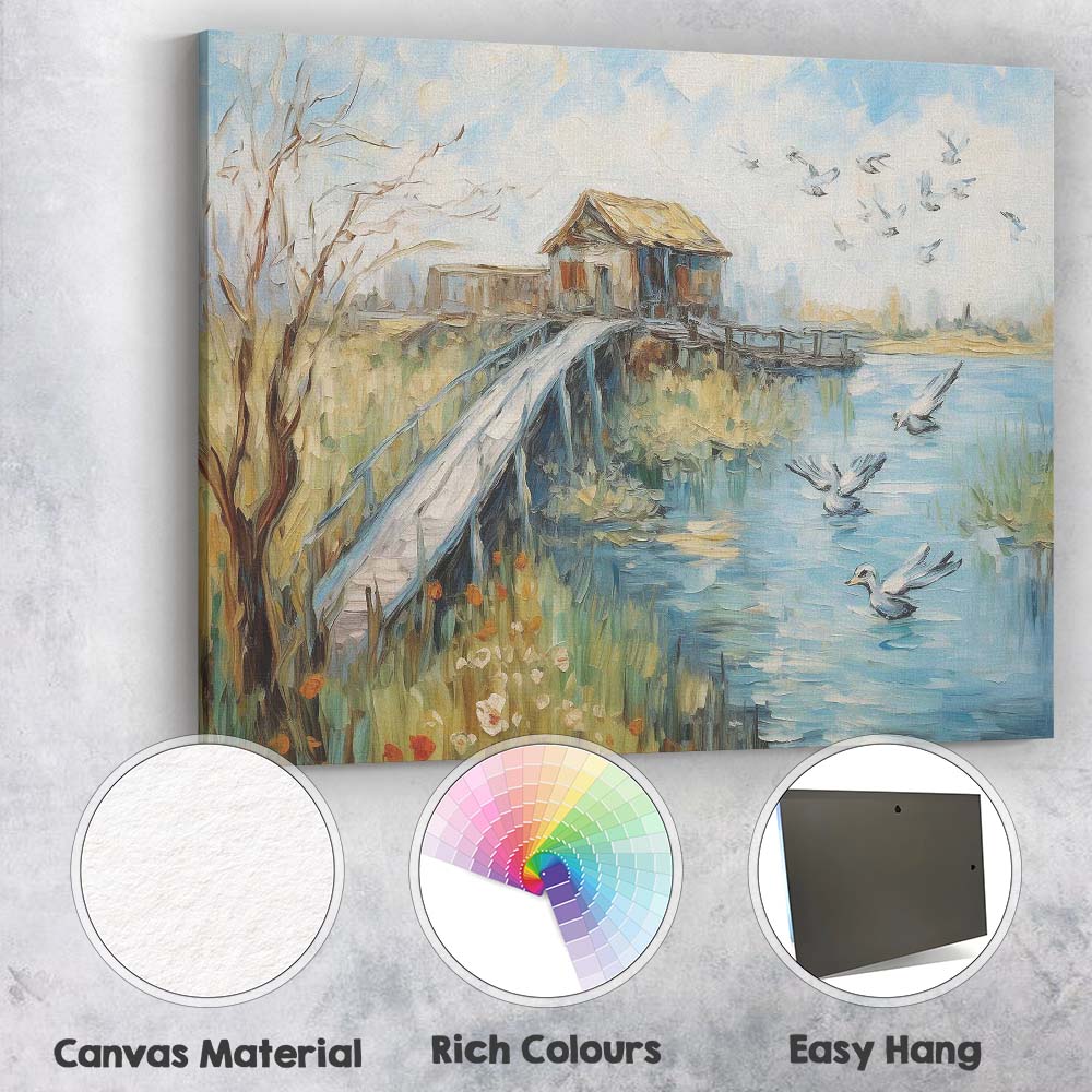 Coastal Wooden Jetty Rustic Fishing Hut Seaside Birds Canvas Wall Art Print Decor Picture Ready to Hang