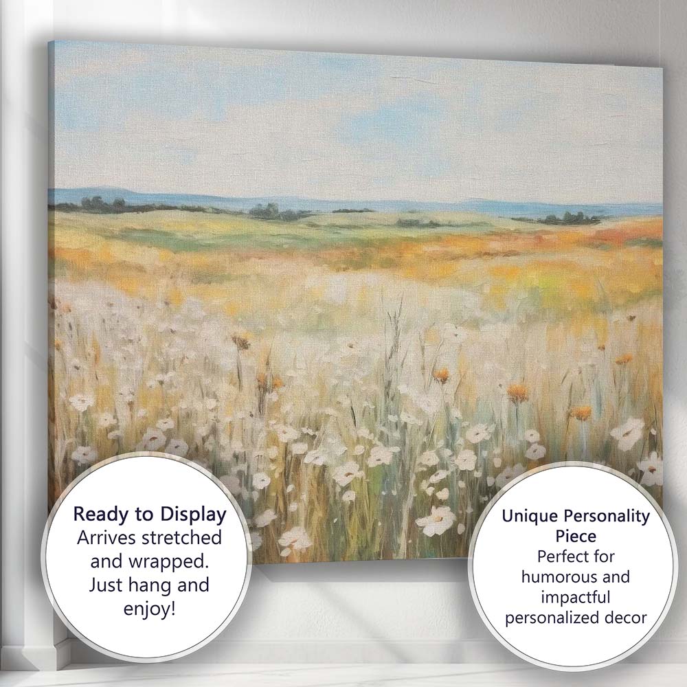 Pastel Wildflower Meadow Golden Summer Fields Landscape Canvas Wall Art Print Decor Picture Ready to Hang