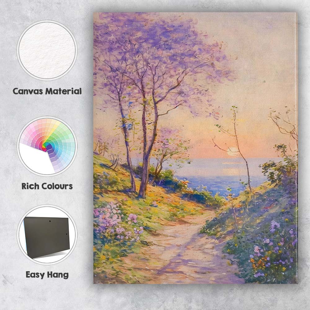 Pastel Purple Jacaranda Tree Coastal Sunset Landscape Canvas Wall Art Print Decor Picture Ready to Hang