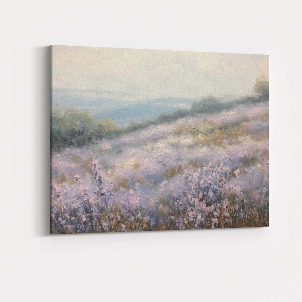 Soft Impressionist Lavender Hillside Summer Landscape Canvas Wall Art Print Decor Picture Ready to Hang
