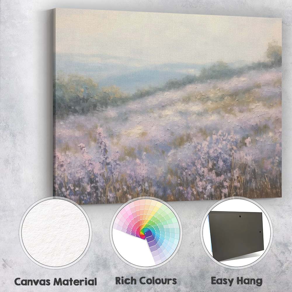 Soft Impressionist Lavender Hillside Summer Landscape Canvas Wall Art Print Decor Picture Ready to Hang