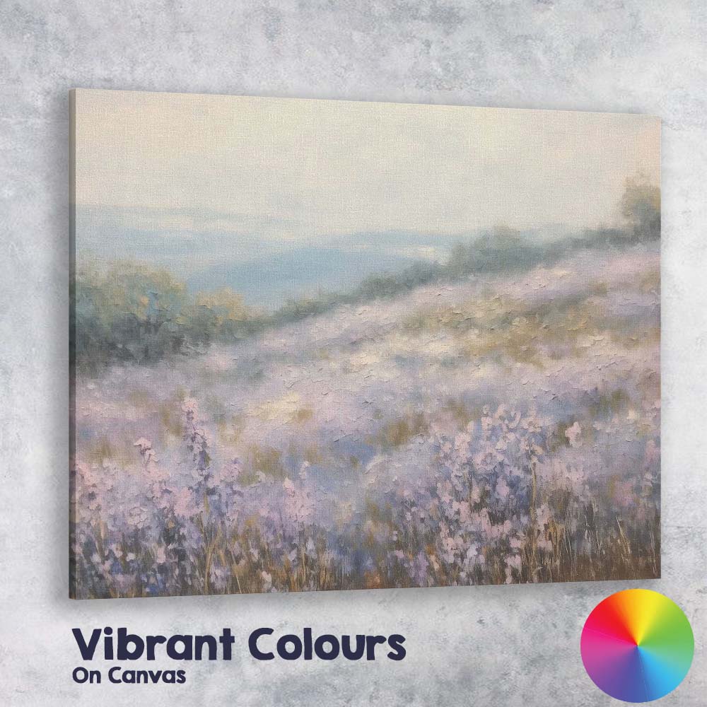Soft Impressionist Lavender Hillside Summer Landscape Canvas Wall Art Print Decor Picture Ready to Hang