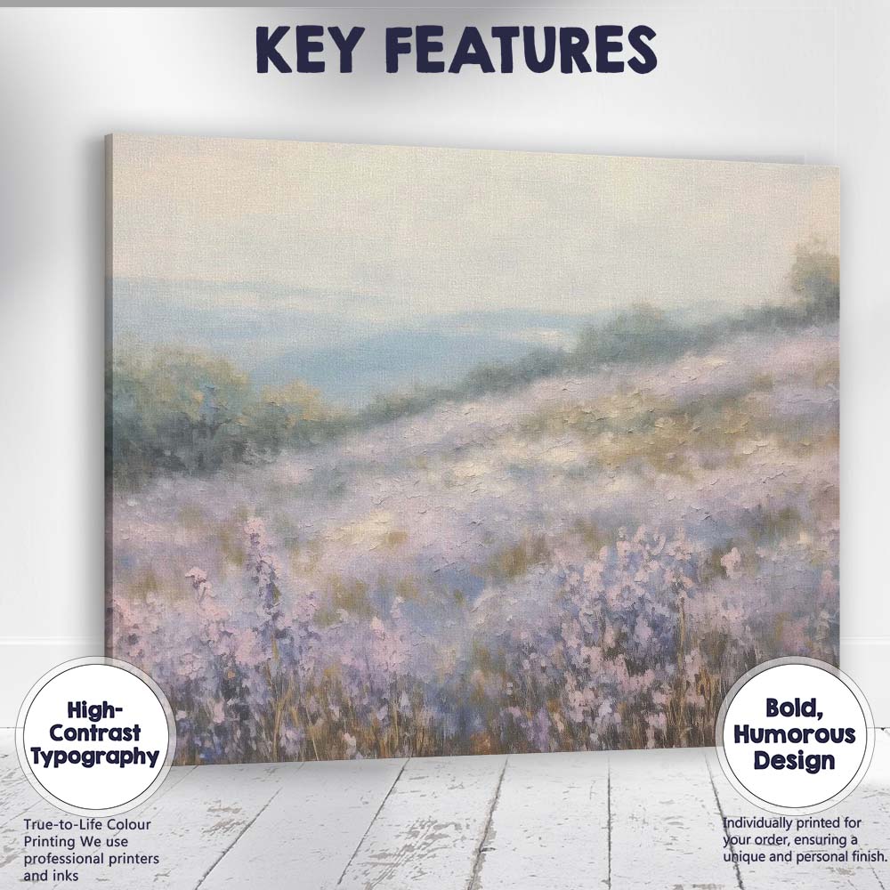 Soft Impressionist Lavender Hillside Summer Landscape Canvas Wall Art Print Decor Picture Ready to Hang
