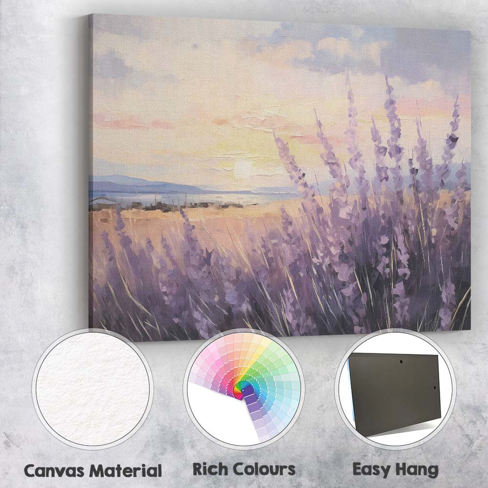 Impressionist Lavender Flowers Golden Sunrise Coastal Landscape Canvas Wall Art Print Decor Picture Ready to Hang