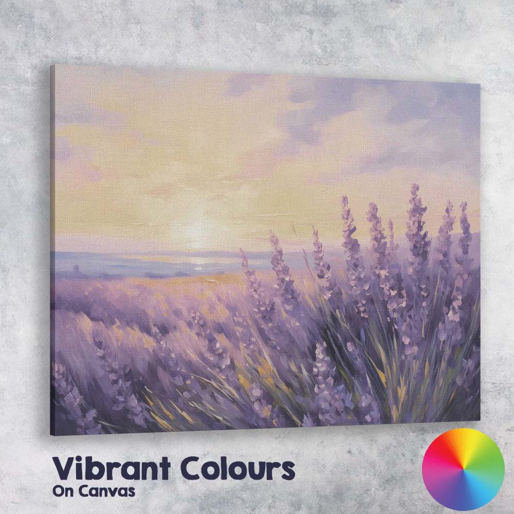 Soft Purple Lavender Field Sunset Horizon Impressionist Canvas Wall Art Print Decor Picture Ready to Hang