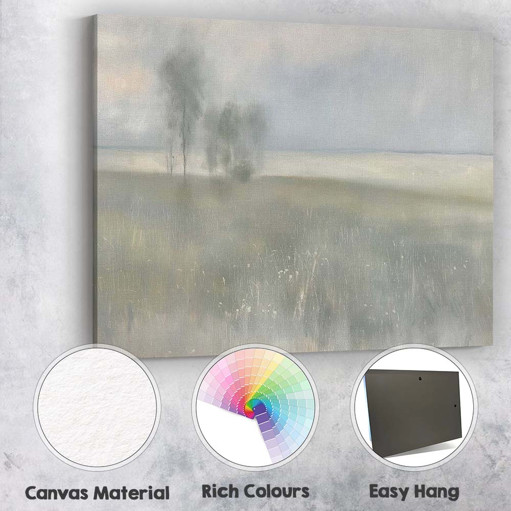 Ethereal Misty Lake Shore Neutral Nature Landscape Canvas Wall Art Print Decor Picture Ready to Hang