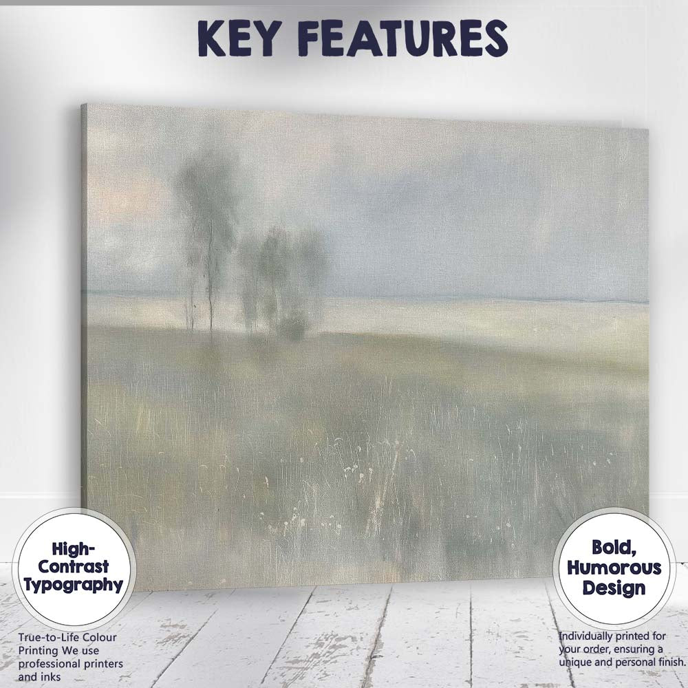 Ethereal Misty Lake Shore Neutral Nature Landscape Canvas Wall Art Print Decor Picture Ready to Hang