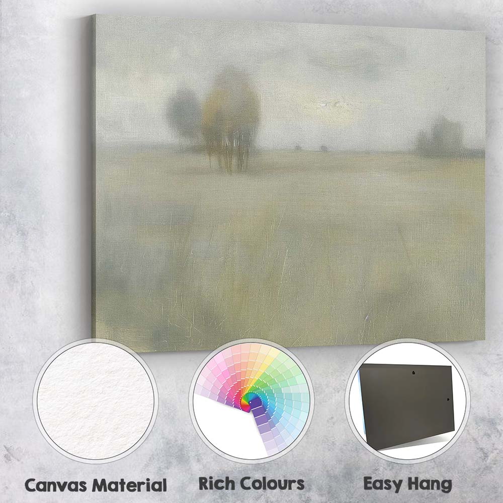 Soft Neutral Misty Meadow Trees Abstract Landscape Canvas Wall Art Print Decor Picture Ready to Hang