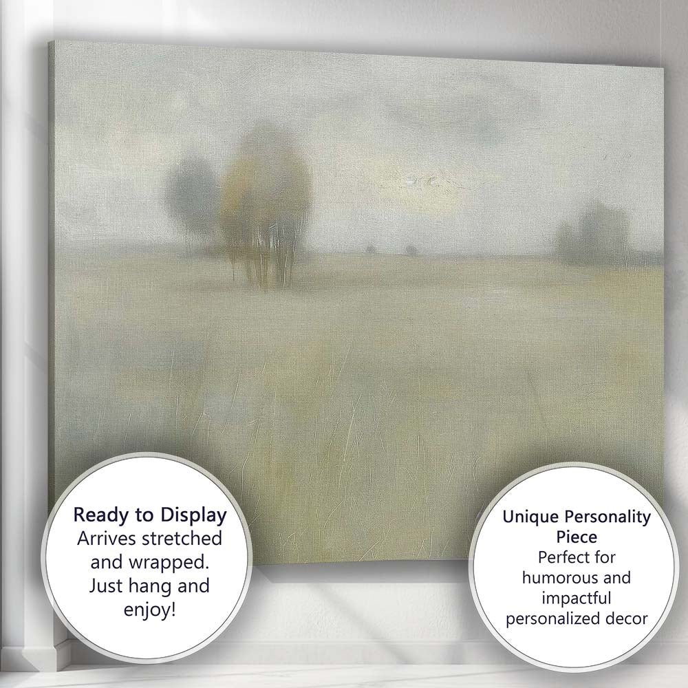 Soft Neutral Misty Meadow Trees Abstract Landscape Canvas Wall Art Print Decor Picture Ready to Hang