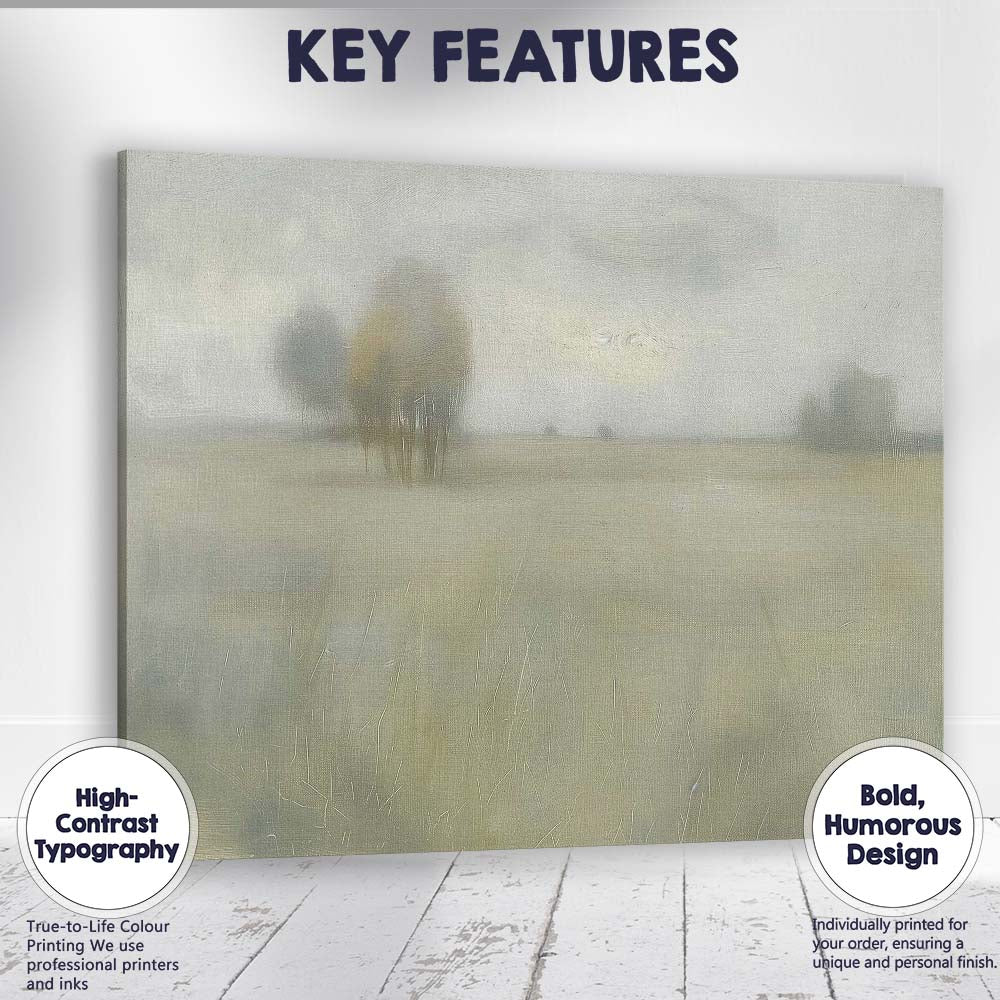 Soft Neutral Misty Meadow Trees Abstract Landscape Canvas Wall Art Print Decor Picture Ready to Hang